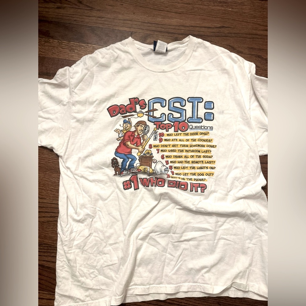 🔥SALE Crazy Vintage 1990s DAD'S CSI: Top 10 Questions White T-Shirt - XXL